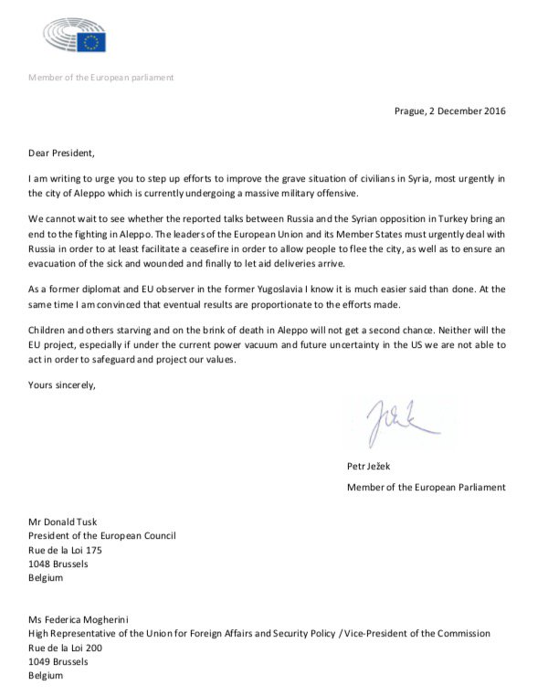 Letter - Aleppo, to Tusk and Mogherini, 02/ 12/ 16 